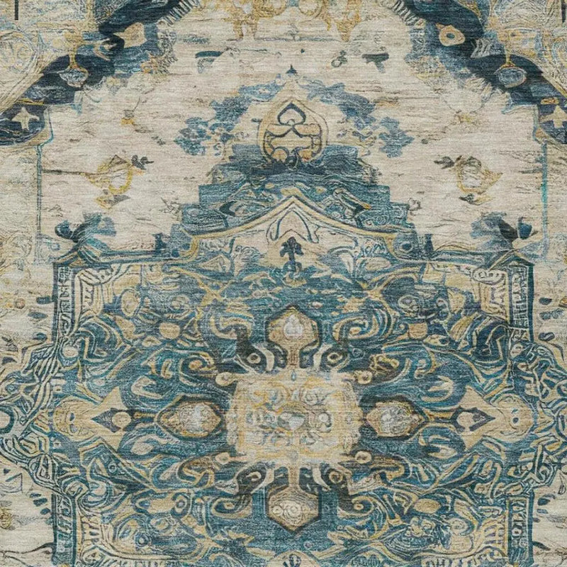 10' X 14' Teal Blue And Graphite Floral Medallion Washable Indoor Outdoor Area Rug Homeroots Outdoor