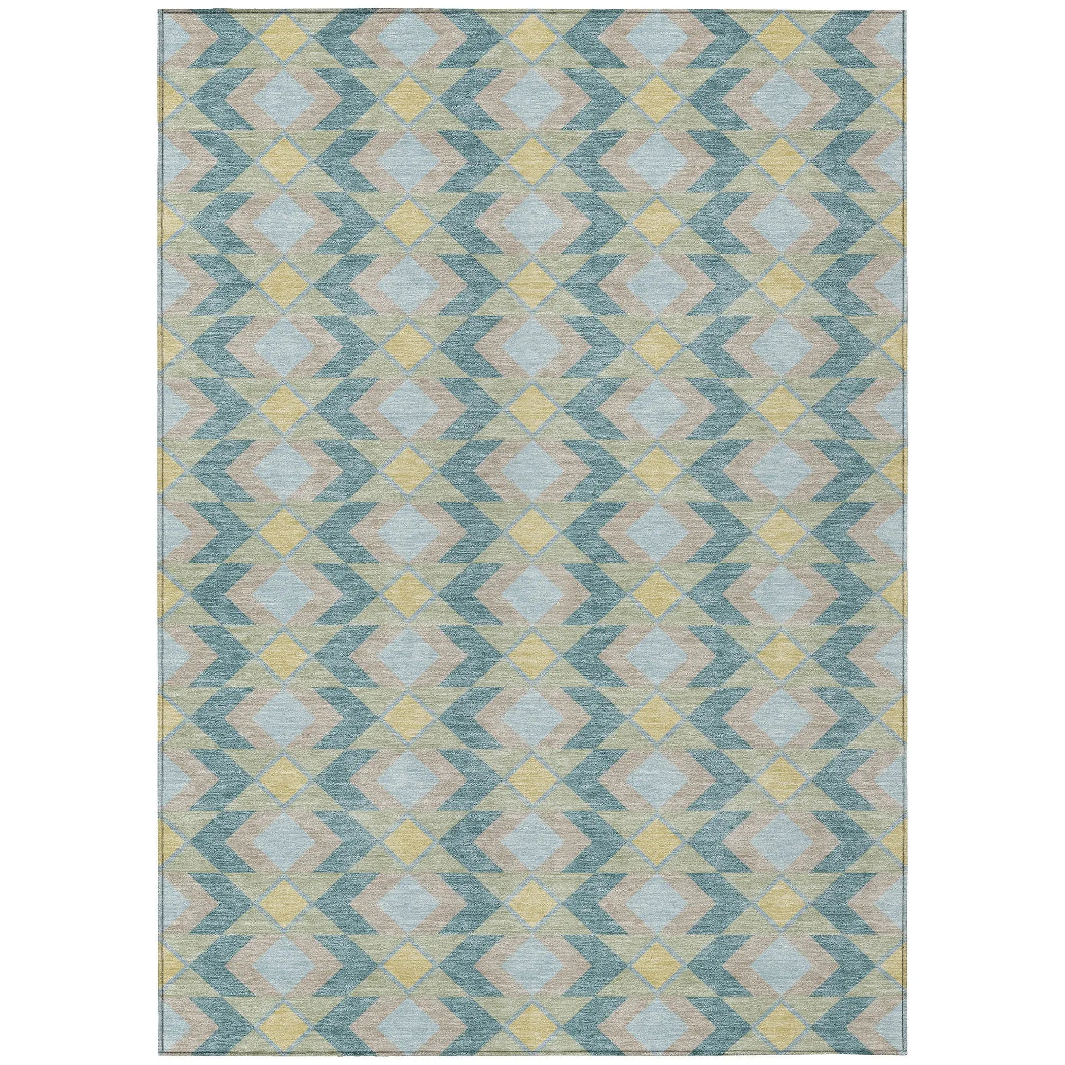 10' X 14' Teal Blue And Graphite Geometric Washable Indoor Outdoor Area Rug Homeroots Outdoor