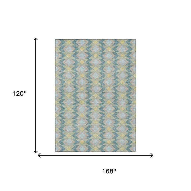 10' X 14' Teal Blue And Graphite Geometric Washable Indoor Outdoor Area Rug Homeroots Outdoor