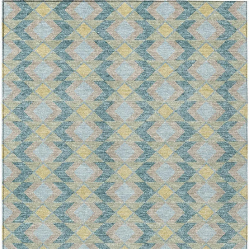 10' X 14' Teal Blue And Graphite Geometric Washable Indoor Outdoor Area Rug Homeroots Outdoor