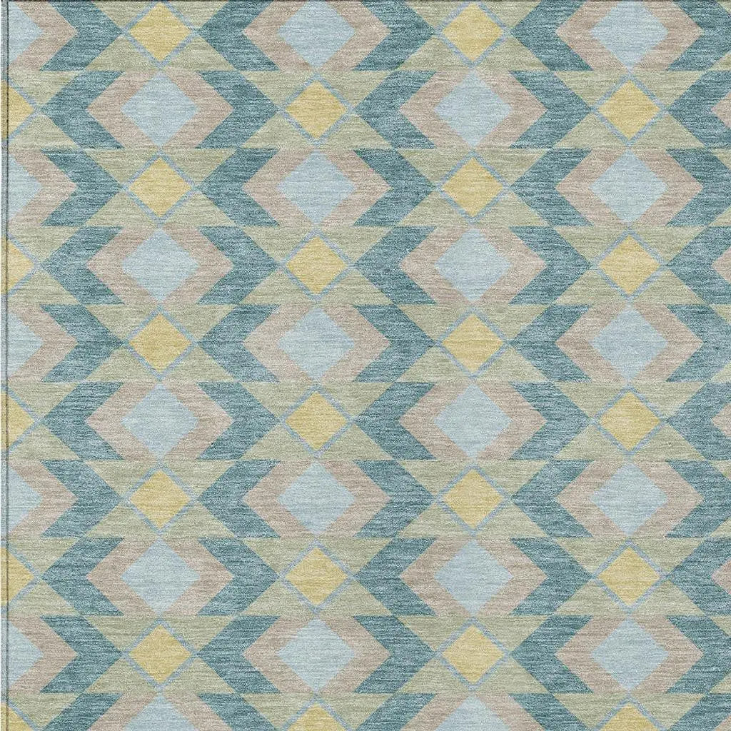 10' X 14' Teal Blue And Graphite Geometric Washable Indoor Outdoor Area Rug Homeroots Outdoor