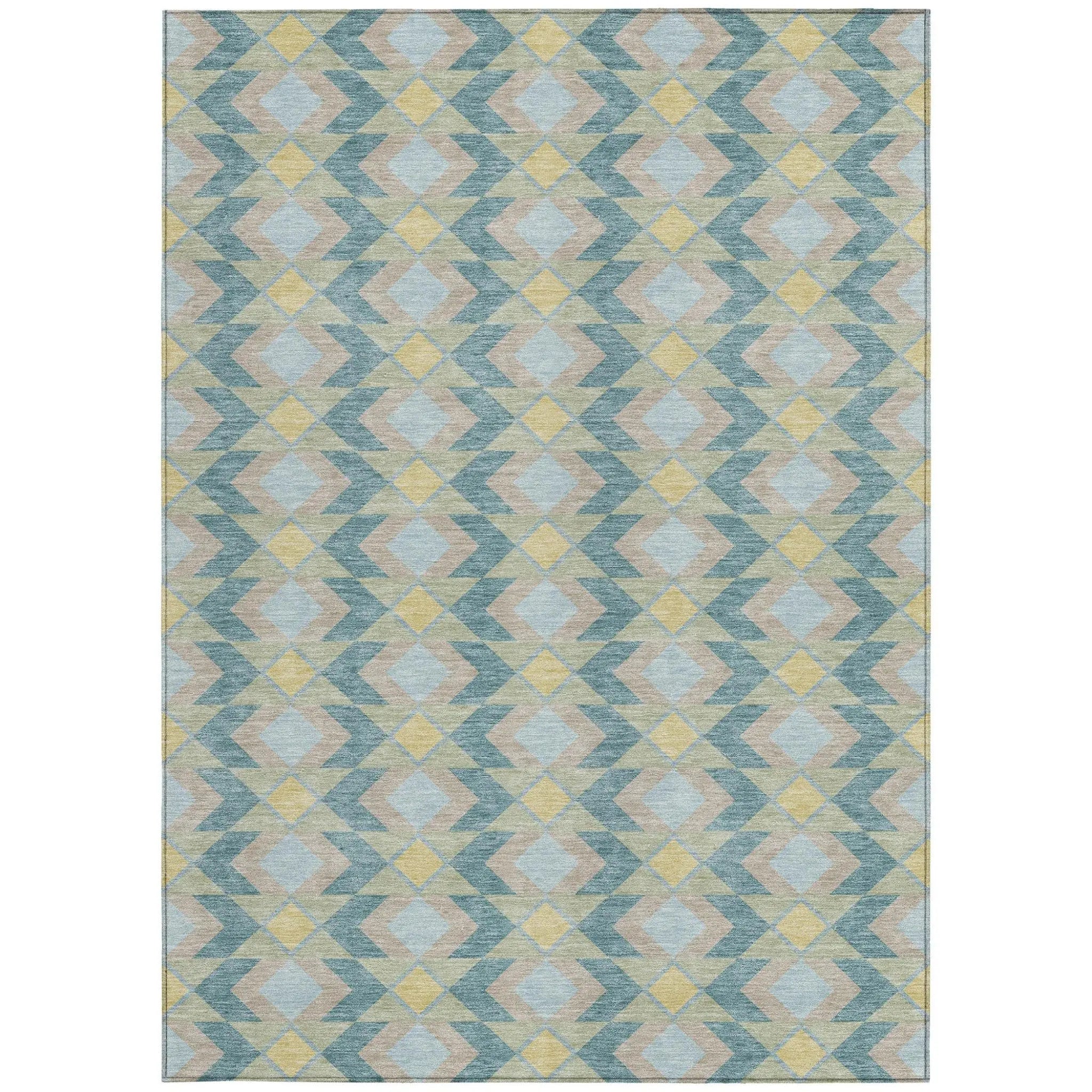 10' X 14' Teal Blue And Graphite Geometric Washable Indoor Outdoor Area Rug Homeroots Outdoor