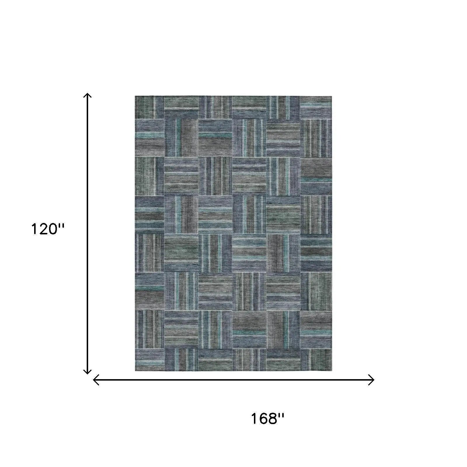 10' X 14' Teal Blue And Graphite Geometric Washable Indoor Outdoor Area Rug Homeroots Outdoor