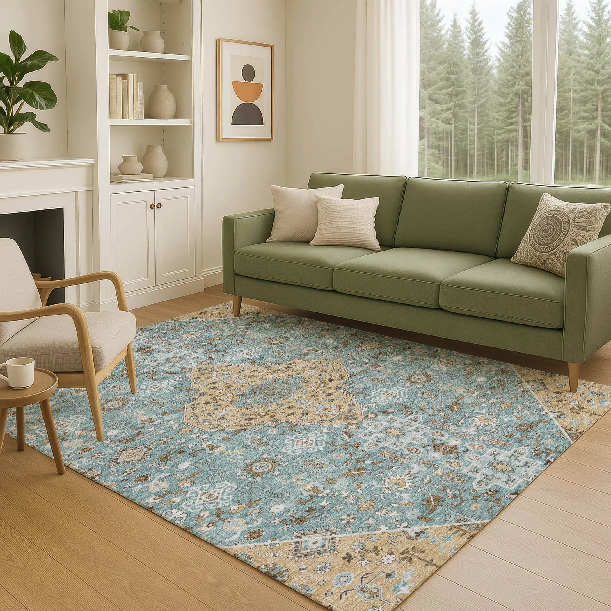 10' X 14' Teal Blue And Graphite Medallion Washable Indoor Outdoor Area Rug Homeroots Outdoor