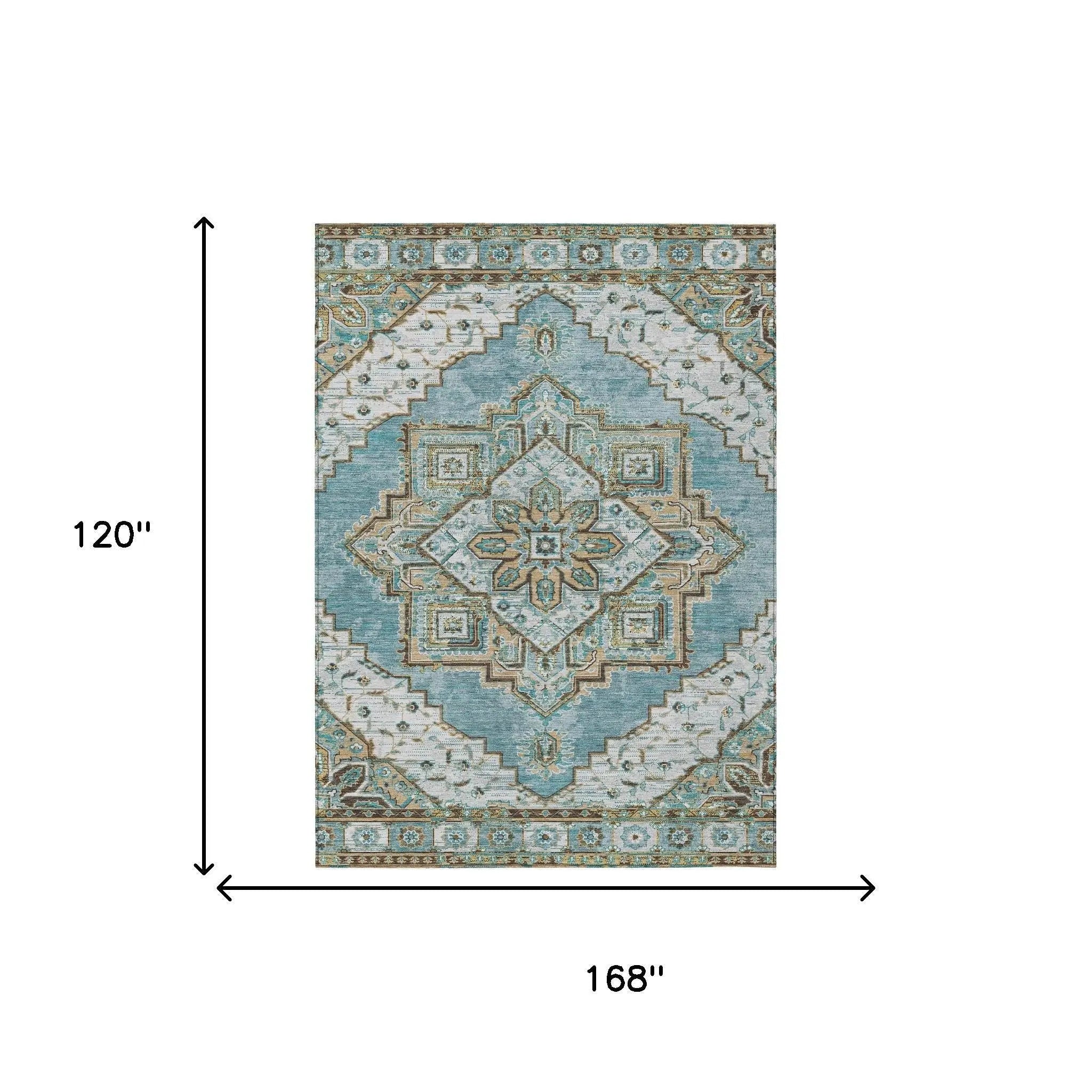 10' X 14' Teal Blue And Graphite Oriental Washable Indoor Outdoor Area Rug Homeroots Outdoor
