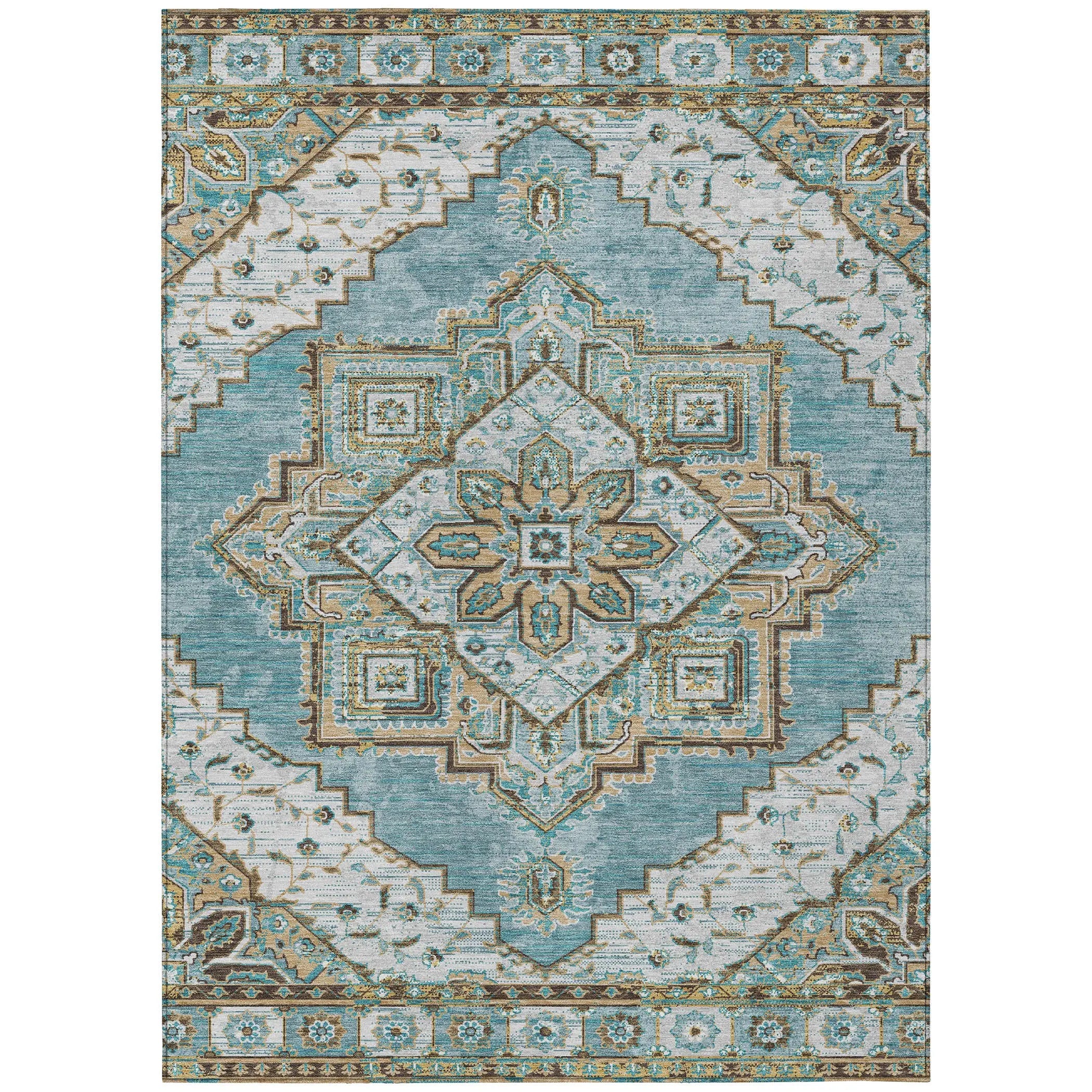 10' X 14' Teal Blue And Graphite Oriental Washable Indoor Outdoor Area Rug Homeroots Outdoor
