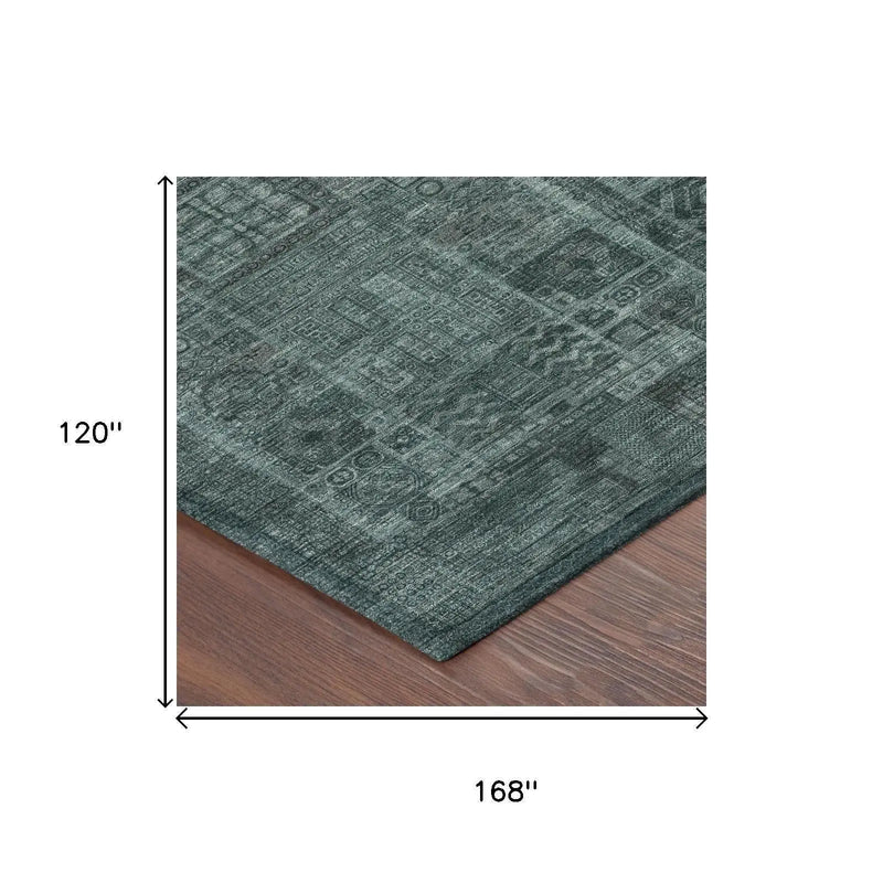 10' X 14' Teal Blue And Graphite Oriental Washable Indoor Outdoor Area Rug Homeroots Outdoor
