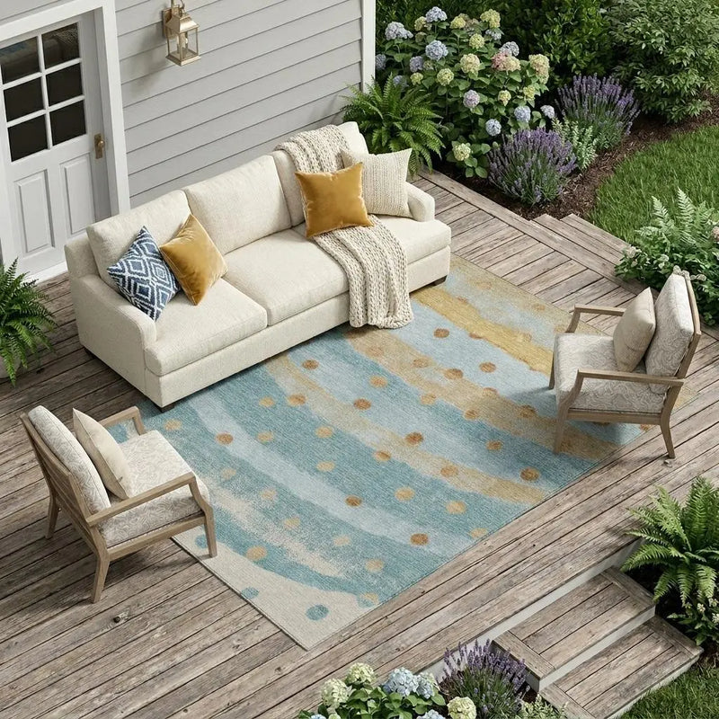 10' X 14' Teal Blue And Graphite Striped Washable Indoor Outdoor Area Rug Homeroots Outdoor