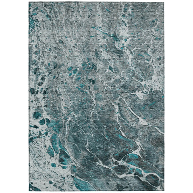 10' X 14' Teal Blue And Gray Abstract Washable Indoor Outdoor Area Rug Homeroots Outdoor