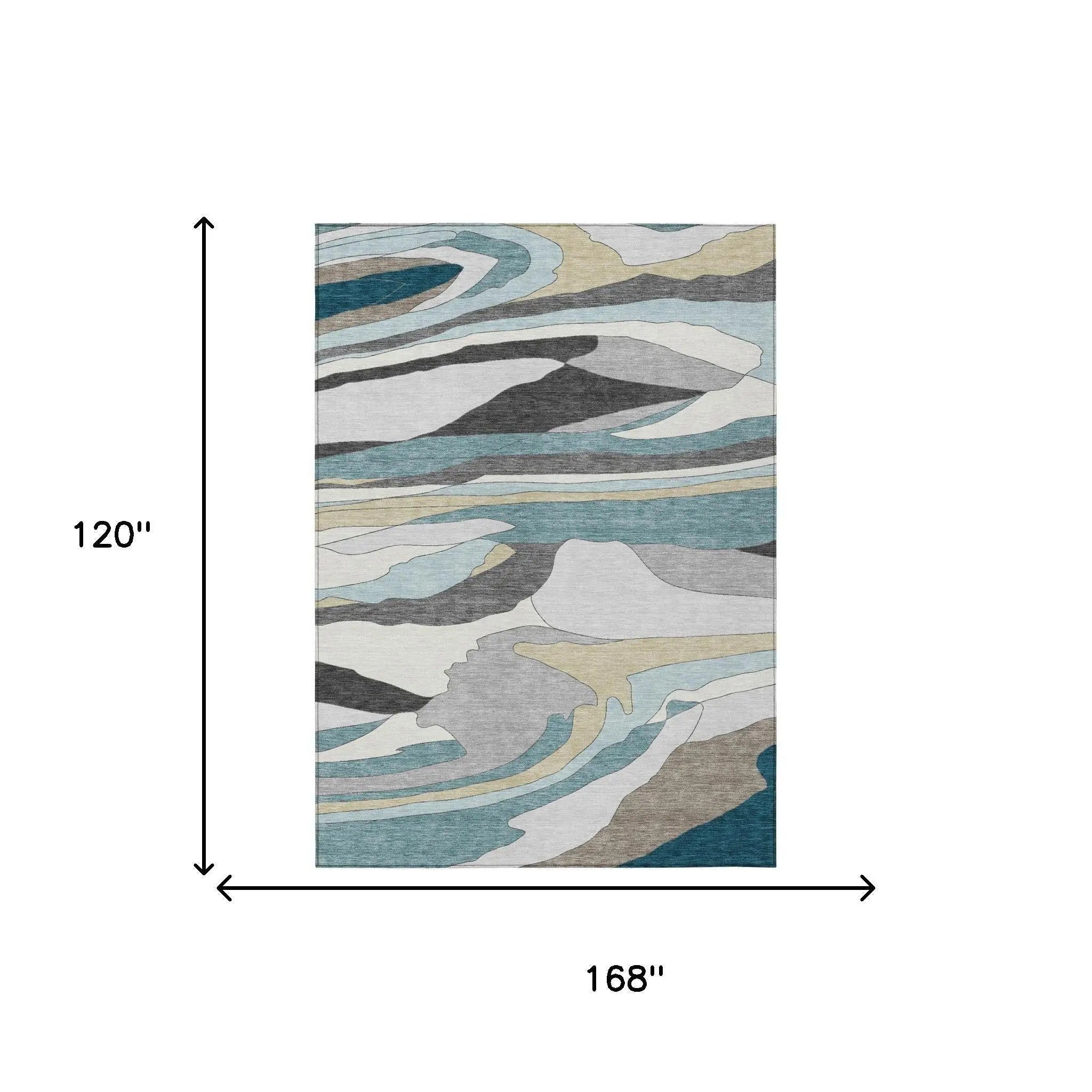 10' X 14' Teal Blue And Gray Abstract Washable Indoor Outdoor Area Rug Homeroots Outdoor