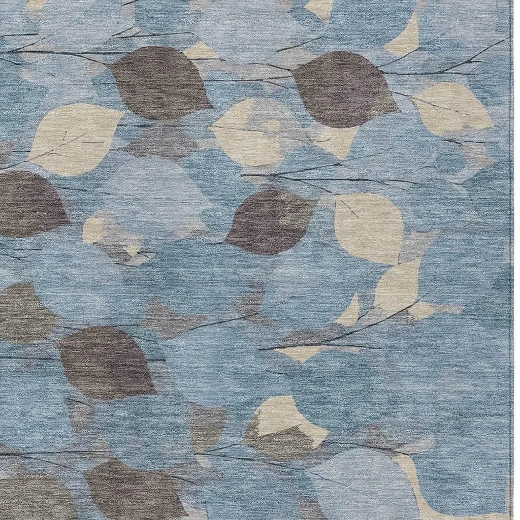 10' X 14' Teal Blue And Gray Floral Washable Indoor Outdoor Area Rug Homeroots Outdoor