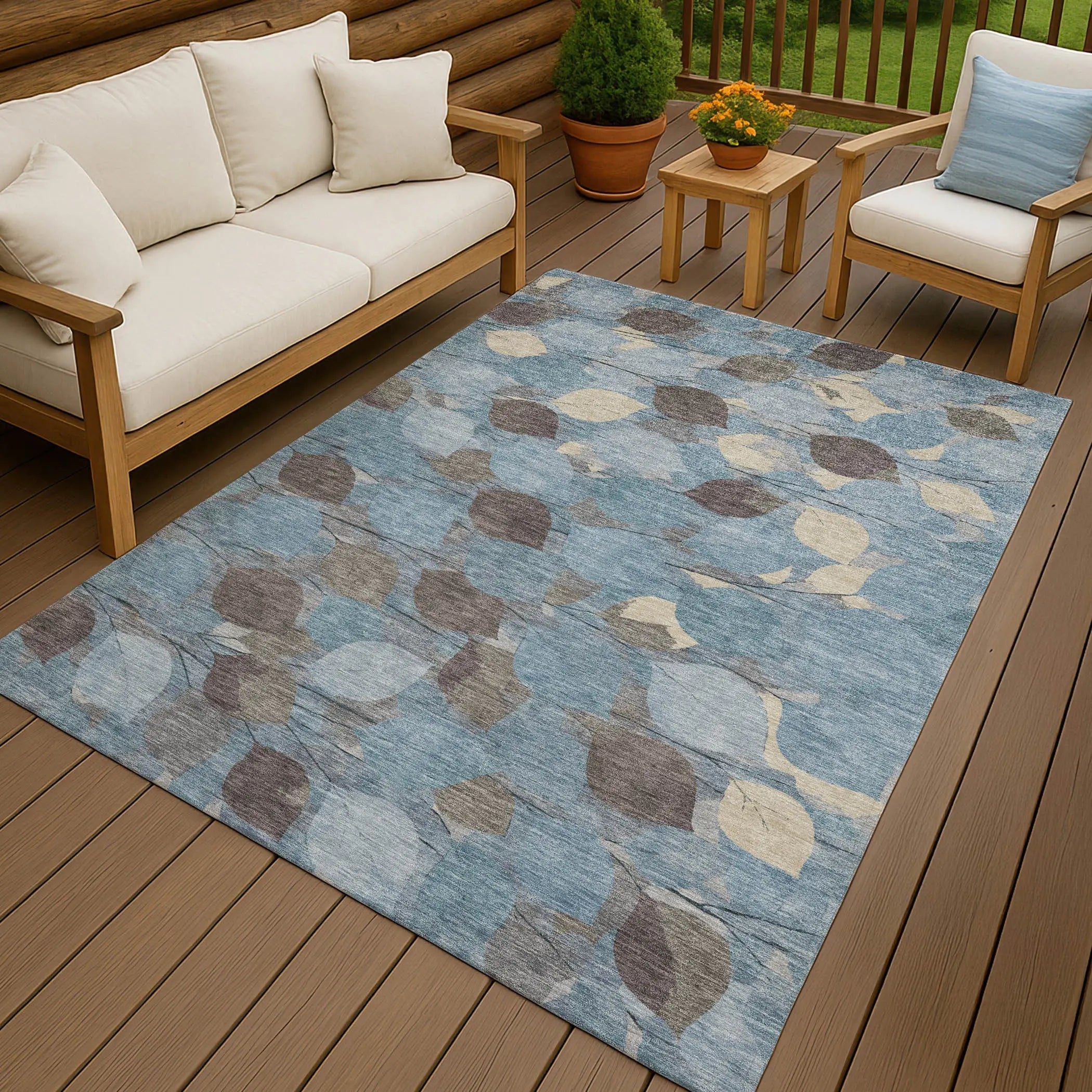 10' X 14' Teal Blue And Gray Floral Washable Indoor Outdoor Area Rug Homeroots Outdoor