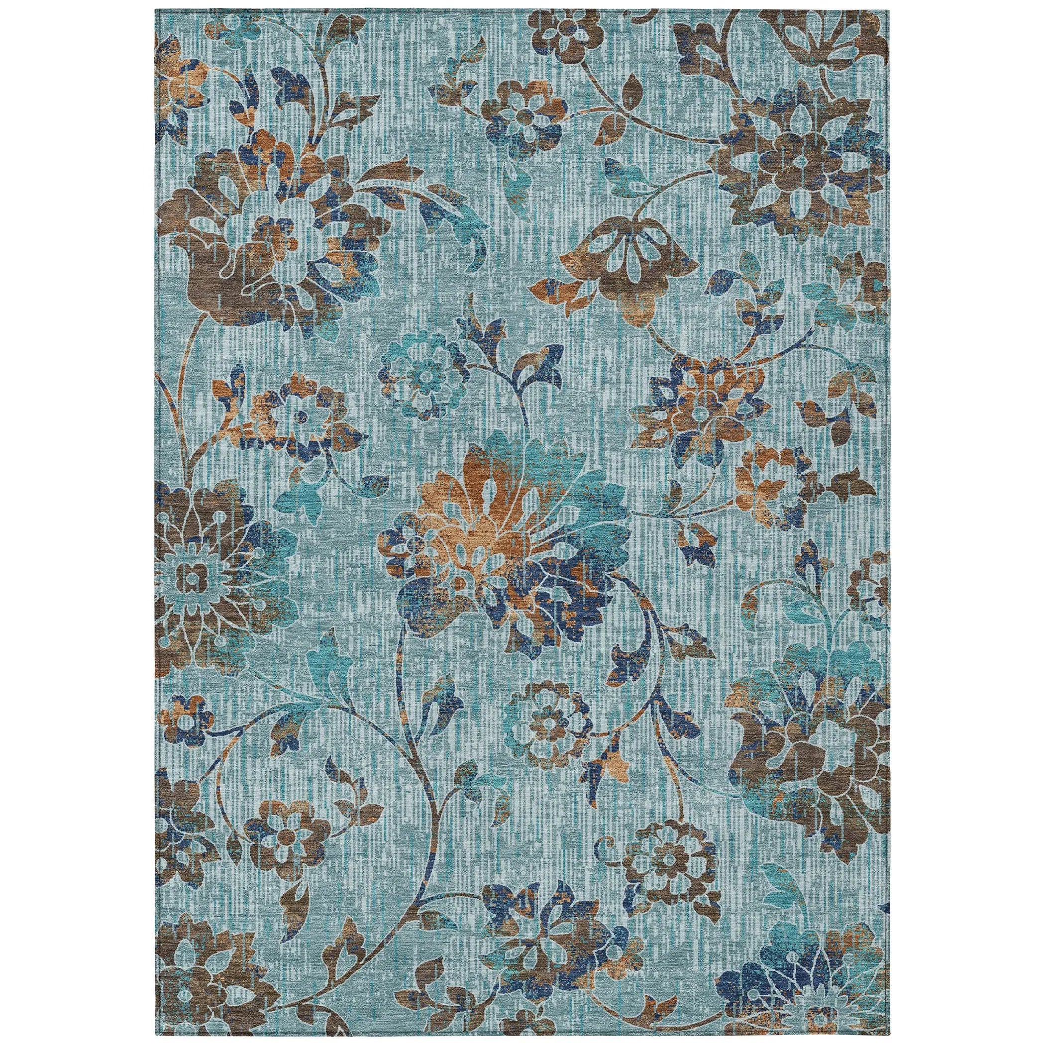 10' X 14' Teal Blue And Gray Floral Washable Indoor Outdoor Area Rug Homeroots Outdoor