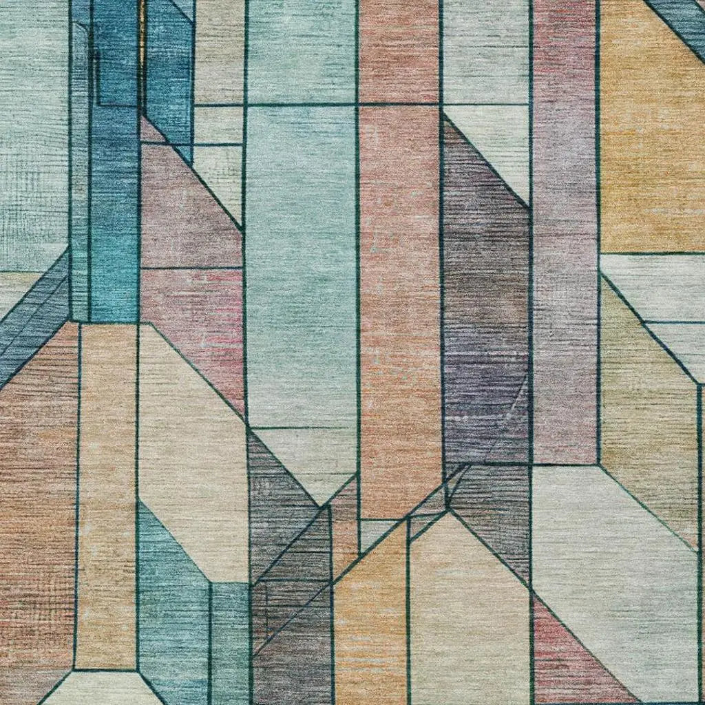 10' X 14' Teal Blue And Gray Geometric Washable Indoor Outdoor Area Rug Homeroots Outdoor