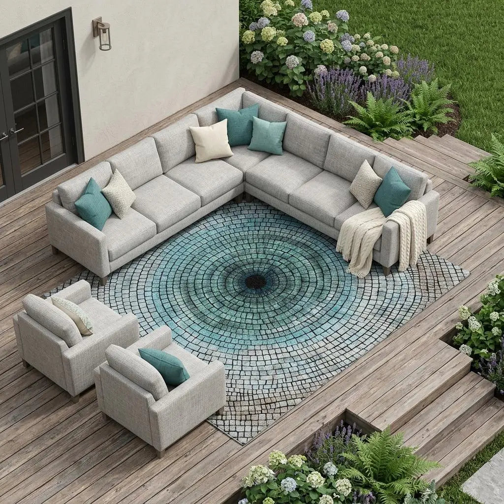 10' X 14' Teal Blue And Gray Geometric Washable Indoor Outdoor Area Rug Homeroots Outdoor