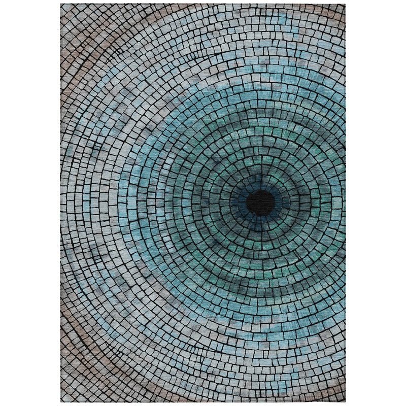 10' X 14' Teal Blue And Gray Geometric Washable Indoor Outdoor Area Rug Homeroots Outdoor