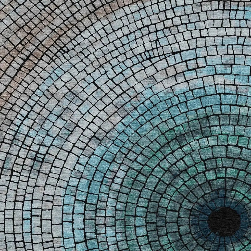 10' X 14' Teal Blue And Gray Geometric Washable Indoor Outdoor Area Rug Homeroots Outdoor