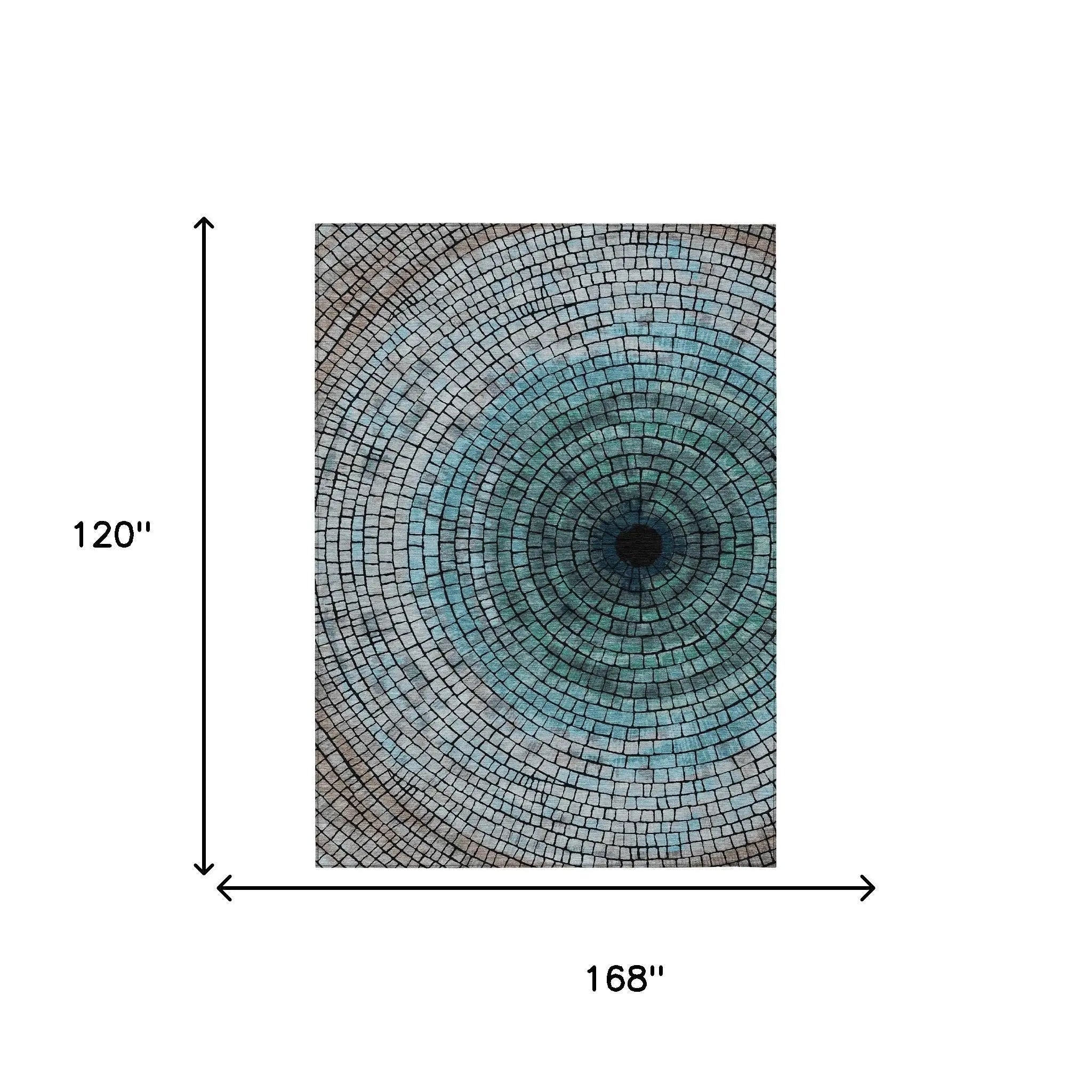 10' X 14' Teal Blue And Gray Geometric Washable Indoor Outdoor Area Rug Homeroots Outdoor