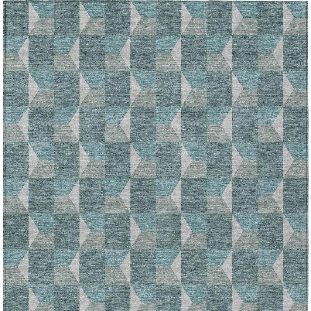 10' X 14' Teal Blue And Gray Geometric Washable Indoor Outdoor Area Rug Homeroots Outdoor