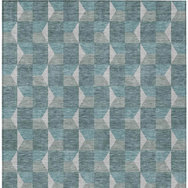 10' X 14' Teal Blue And Gray Geometric Washable Indoor Outdoor Area Rug Homeroots Outdoor