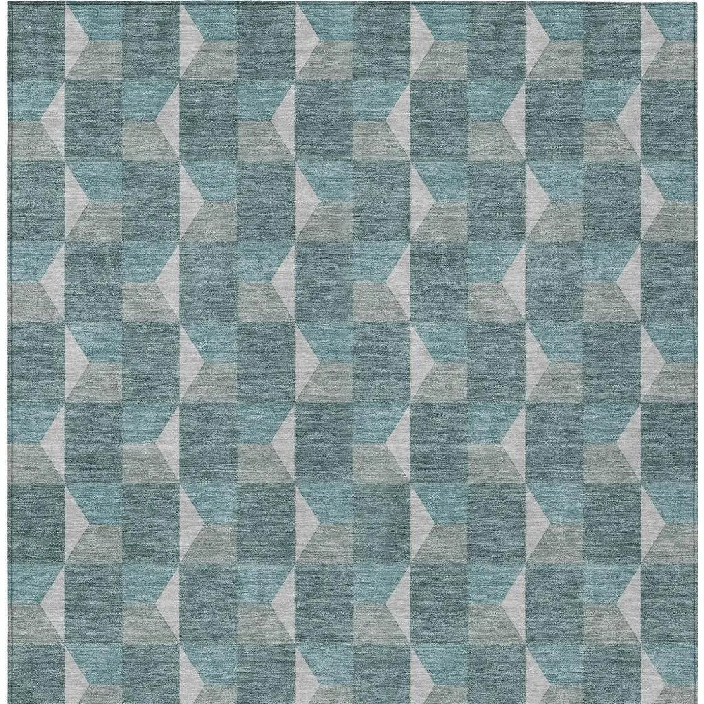 10' X 14' Teal Blue And Gray Geometric Washable Indoor Outdoor Area Rug Homeroots Outdoor
