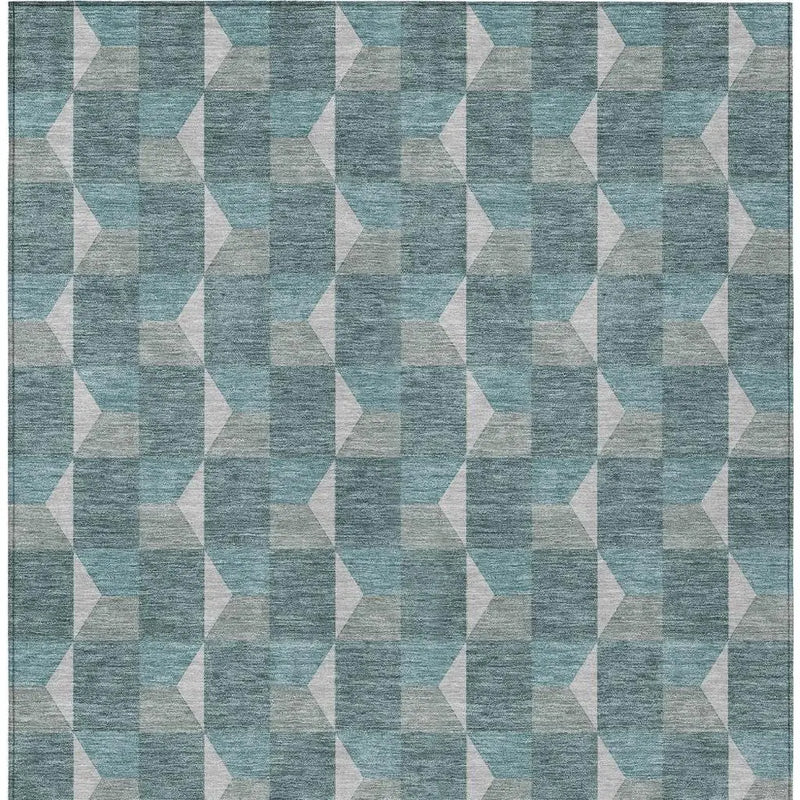 10' X 14' Teal Blue And Gray Geometric Washable Indoor Outdoor Area Rug Homeroots Outdoor