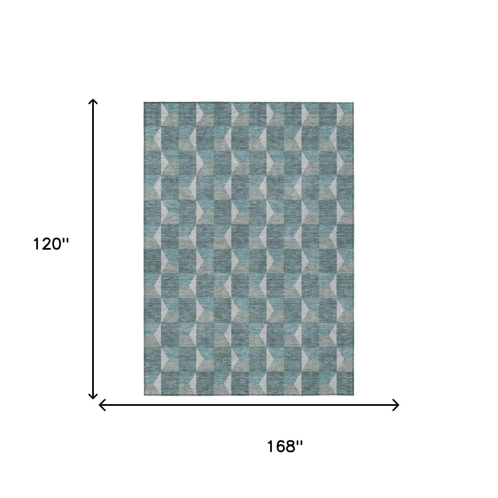 10' X 14' Teal Blue And Gray Geometric Washable Indoor Outdoor Area Rug Homeroots Outdoor