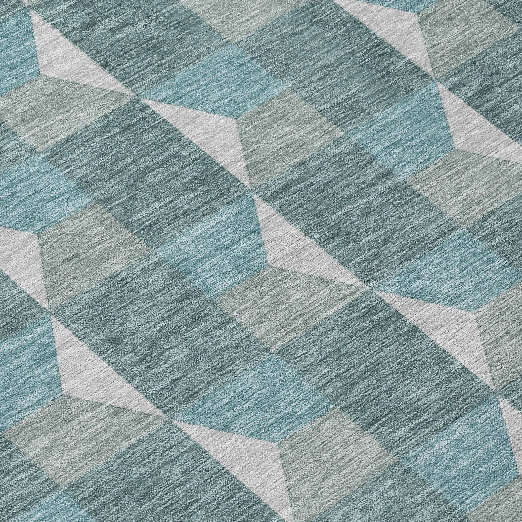 10' X 14' Teal Blue And Gray Geometric Washable Indoor Outdoor Area Rug Homeroots Outdoor