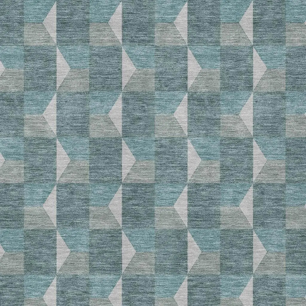 10' X 14' Teal Blue And Gray Geometric Washable Indoor Outdoor Area Rug Homeroots Outdoor