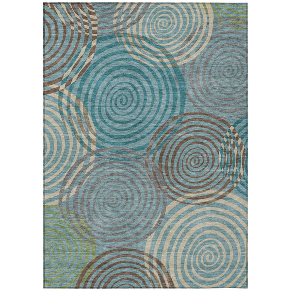 10' X 14' Teal Blue And Gray Geometric Washable Indoor Outdoor Area Rug Homeroots Outdoor