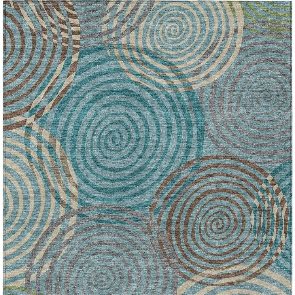 10' X 14' Teal Blue And Gray Geometric Washable Indoor Outdoor Area Rug Homeroots Outdoor