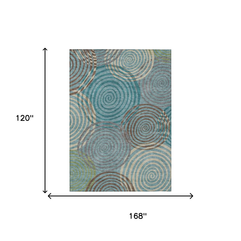 10' X 14' Teal Blue And Gray Geometric Washable Indoor Outdoor Area Rug Homeroots Outdoor