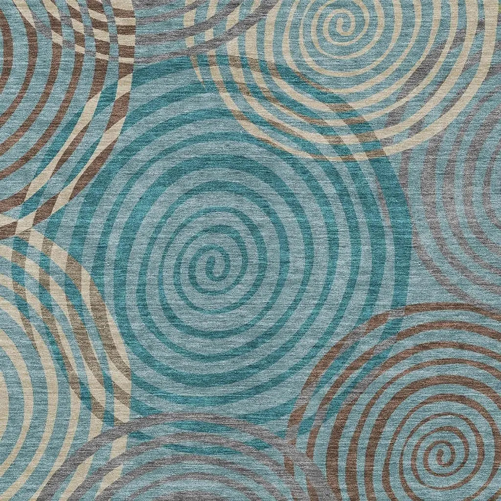 10' X 14' Teal Blue And Gray Geometric Washable Indoor Outdoor Area Rug Homeroots Outdoor