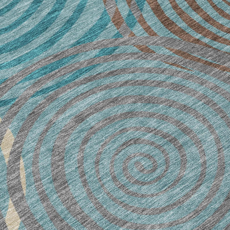 10' X 14' Teal Blue And Gray Geometric Washable Indoor Outdoor Area Rug Homeroots Outdoor