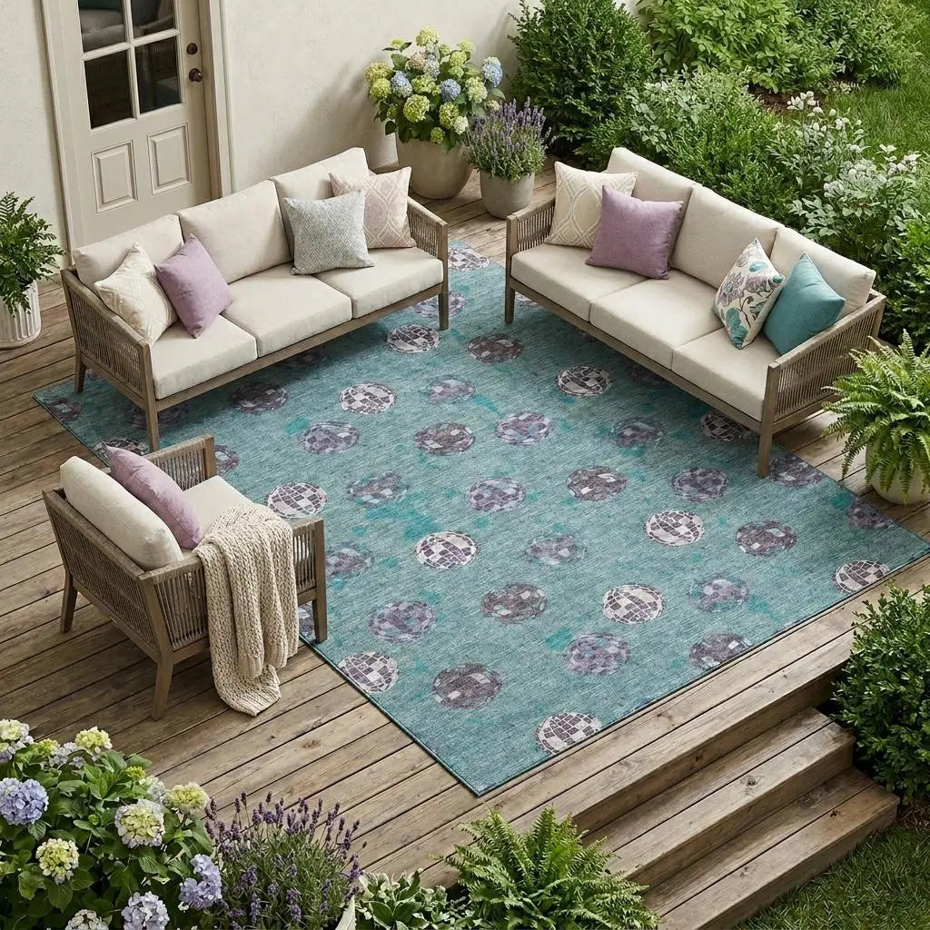 10' X 14' Teal Blue And Gray Geometric Washable Indoor Outdoor Area Rug Homeroots Outdoor