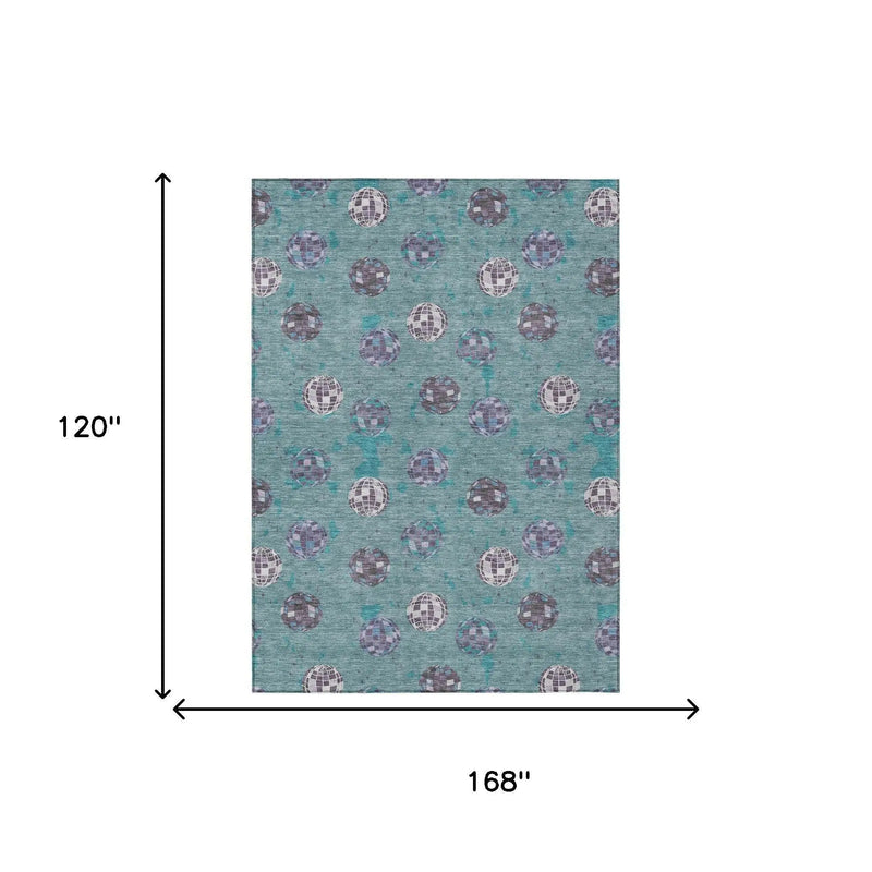 10' X 14' Teal Blue And Gray Geometric Washable Indoor Outdoor Area Rug Homeroots Outdoor