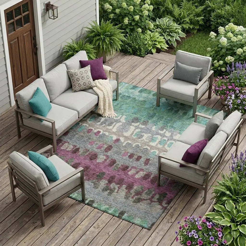 10' X 14' Teal Blue And Gray Geometric Washable Indoor Outdoor Area Rug Homeroots Outdoor