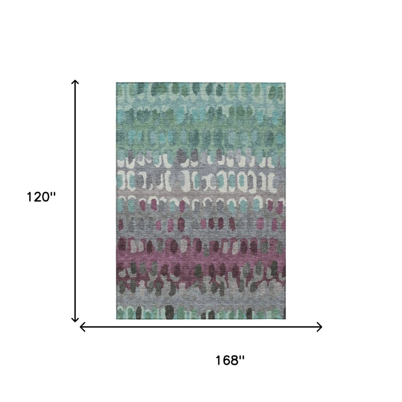 10' X 14' Teal Blue And Gray Geometric Washable Indoor Outdoor Area Rug Homeroots Outdoor