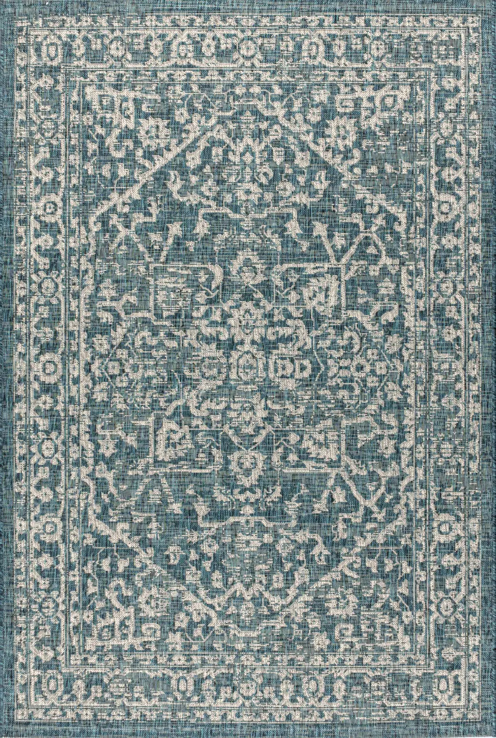 10' X 14' Teal Blue And Gray Medallion Indoor Outdoor Area Rug Homeroots Outdoor