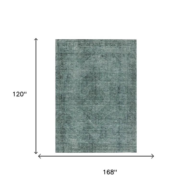 10' X 14' Teal Blue And Gray Oriental Washable Indoor Outdoor Area Rug Homeroots Outdoor