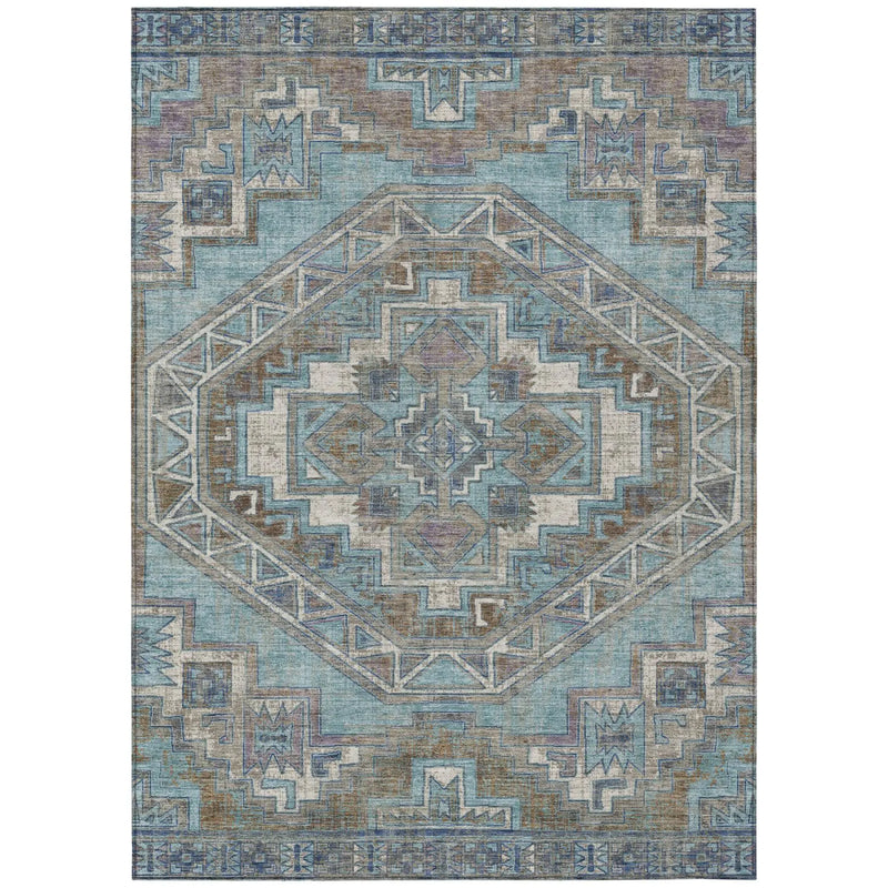 10' X 14' Teal Blue And Gray Southwestern Washable Indoor Outdoor Area Rug Homeroots Outdoor