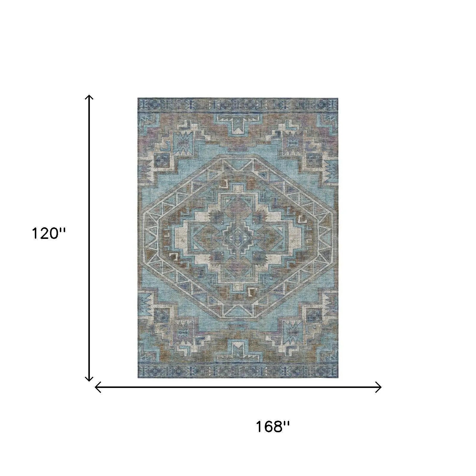 10' X 14' Teal Blue And Gray Southwestern Washable Indoor Outdoor Area Rug Homeroots Outdoor