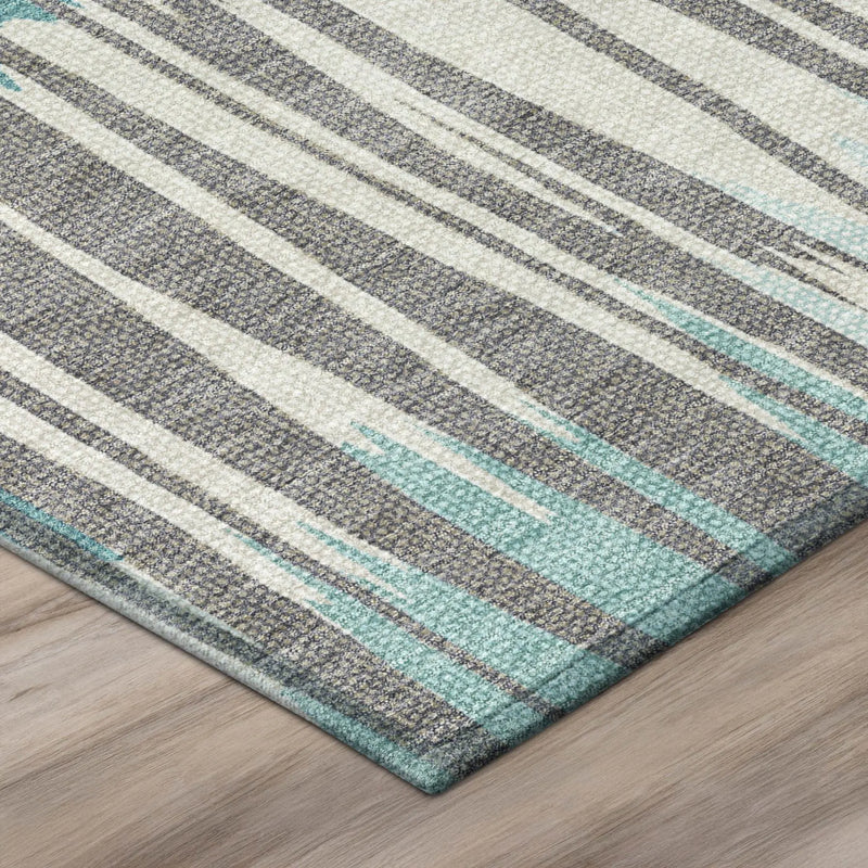 10' X 14' Teal Blue And Gray Striped Washable Indoor Outdoor Area Rug Homeroots Outdoor