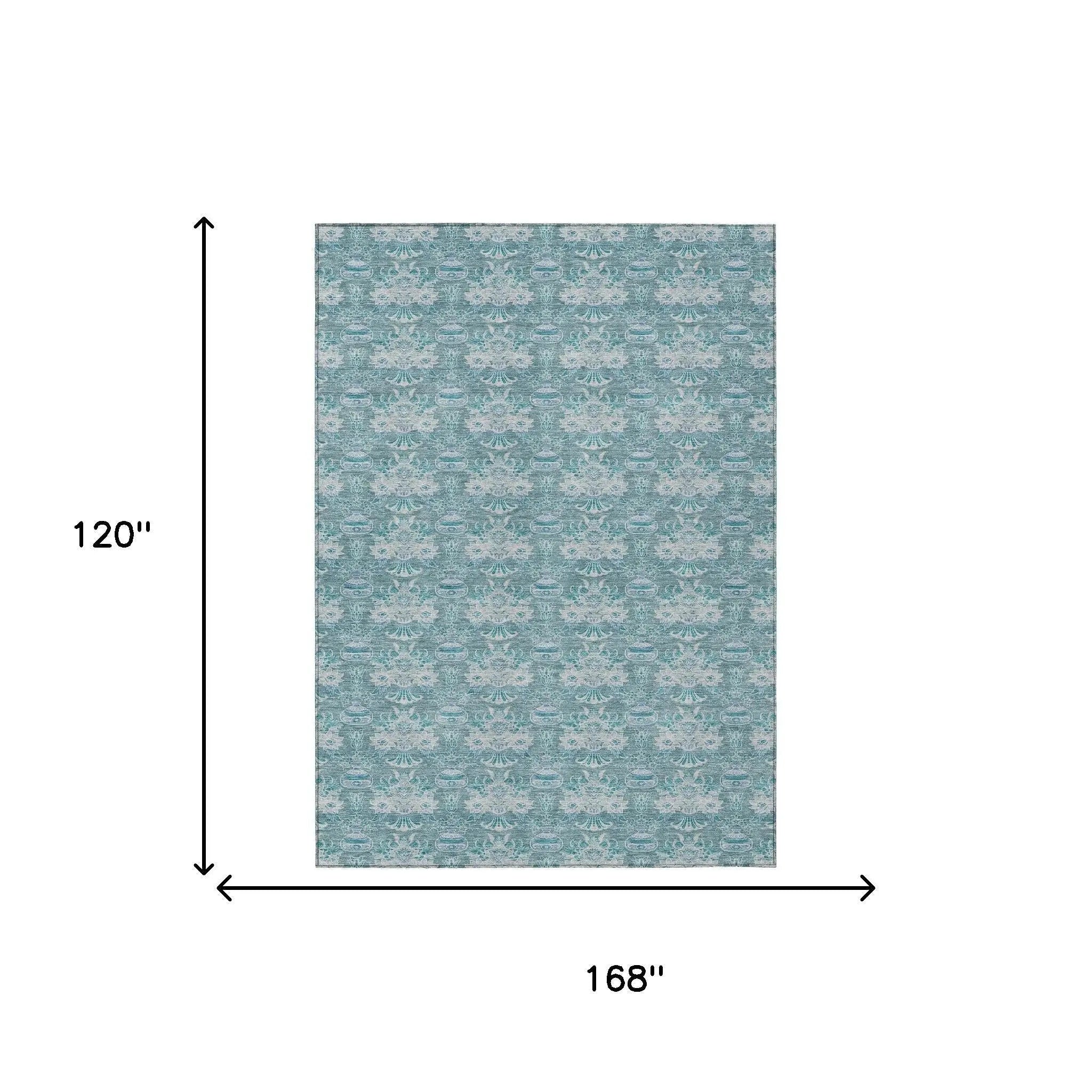 10' X 14' Teal Blue And Green Floral Washable Indoor Outdoor Area Rug Homeroots Outdoor