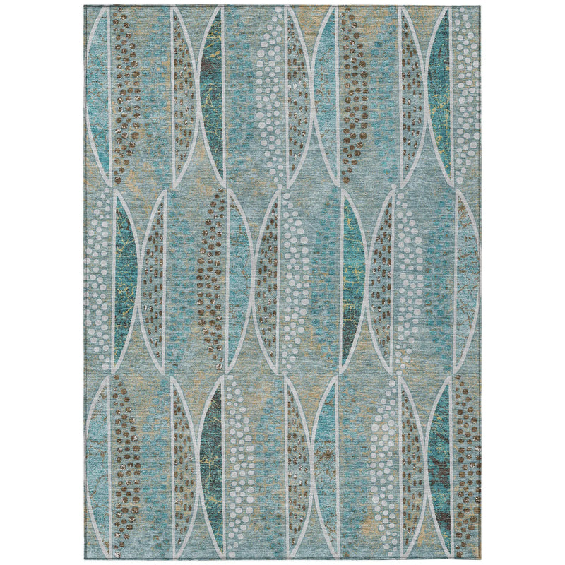 10' X 14' Teal Blue And Green Geometric Washable Indoor Outdoor Area Rug Homeroots Outdoor