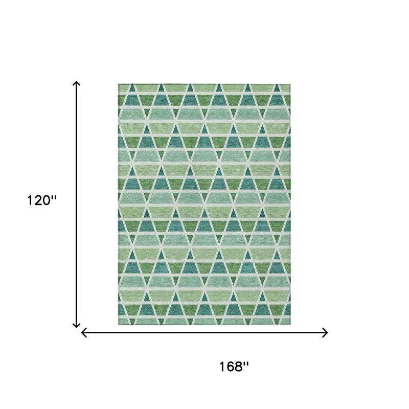 10' X 14' Teal Blue And Green Geometric Washable Indoor Outdoor Area Rug Homeroots Outdoor
