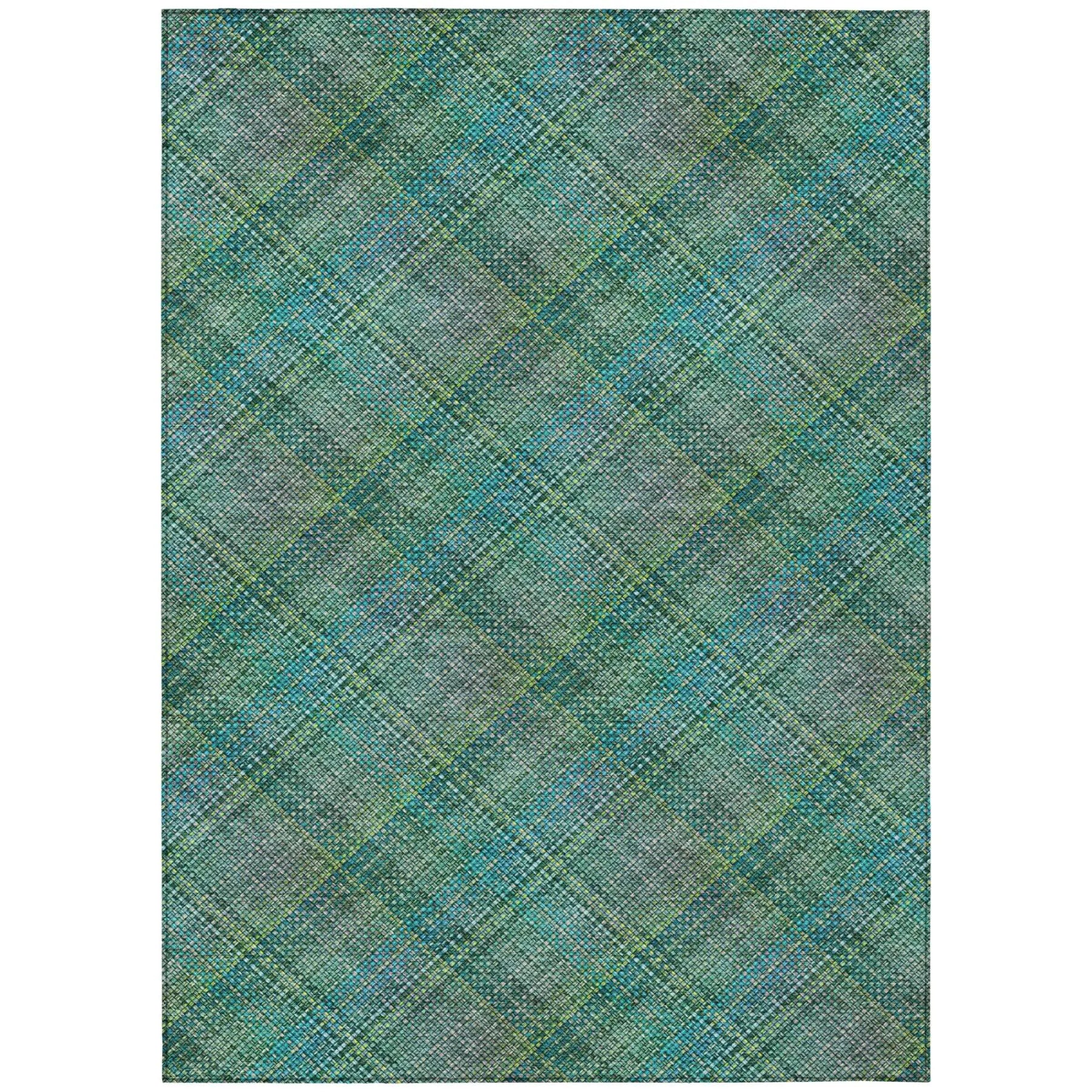 10' X 14' Teal Blue And Green Plaid Washable Indoor Outdoor Area Rug Homeroots Outdoor