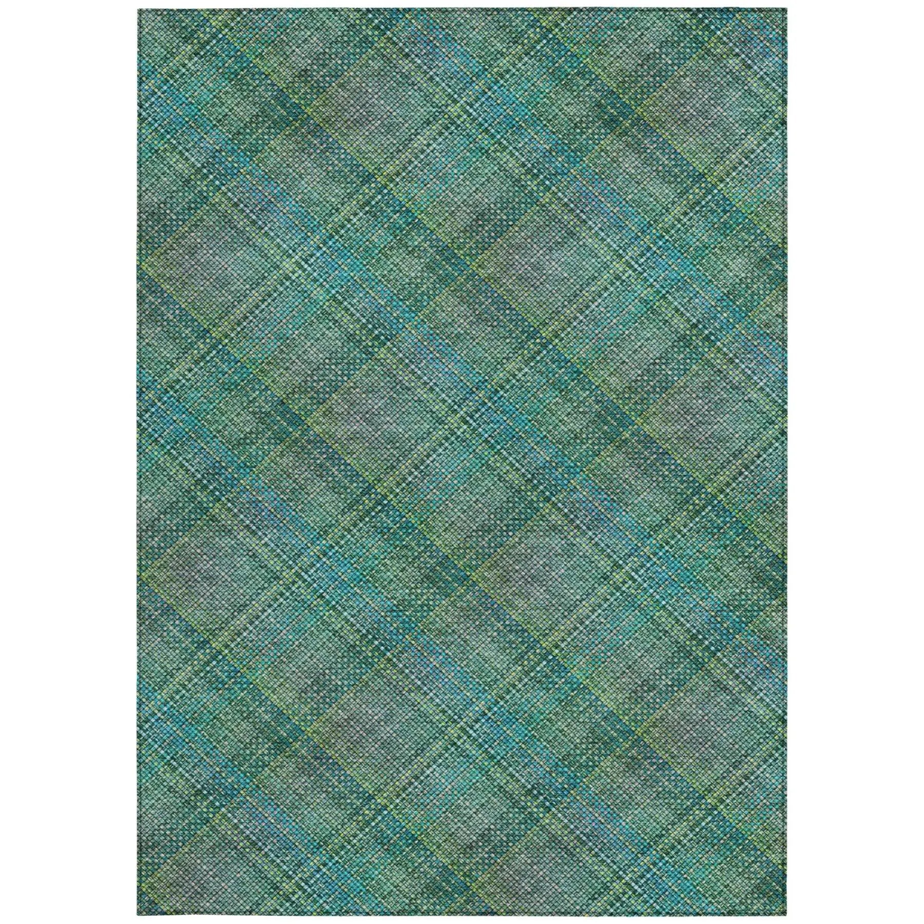 10' X 14' Teal Blue And Green Plaid Washable Indoor Outdoor Area Rug Homeroots Outdoor