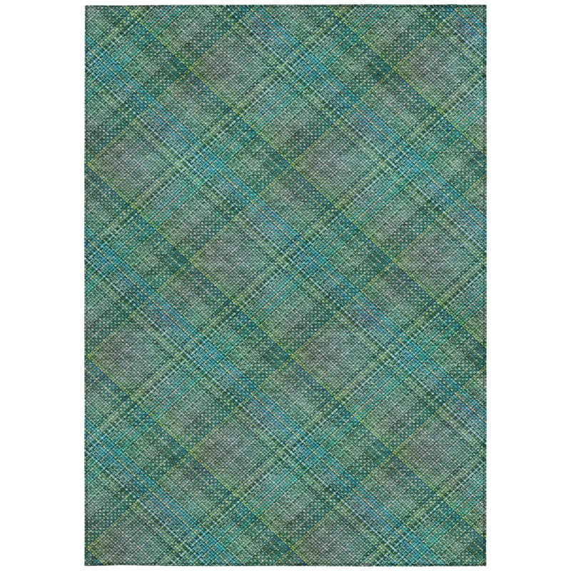 10' X 14' Teal Blue And Green Plaid Washable Indoor Outdoor Area Rug Homeroots Outdoor