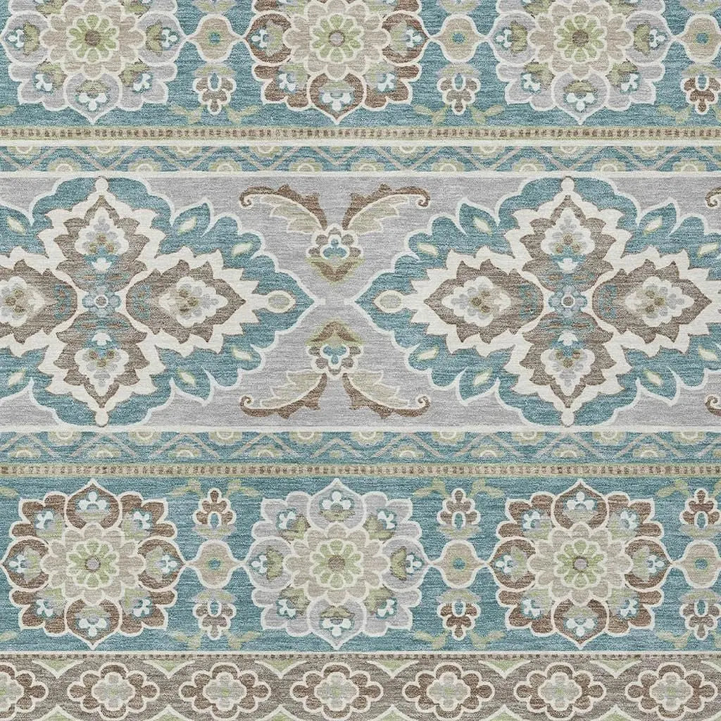 10' X 14' Teal Blue And Green Tribal Washable Indoor Outdoor Area Rug Homeroots Outdoor